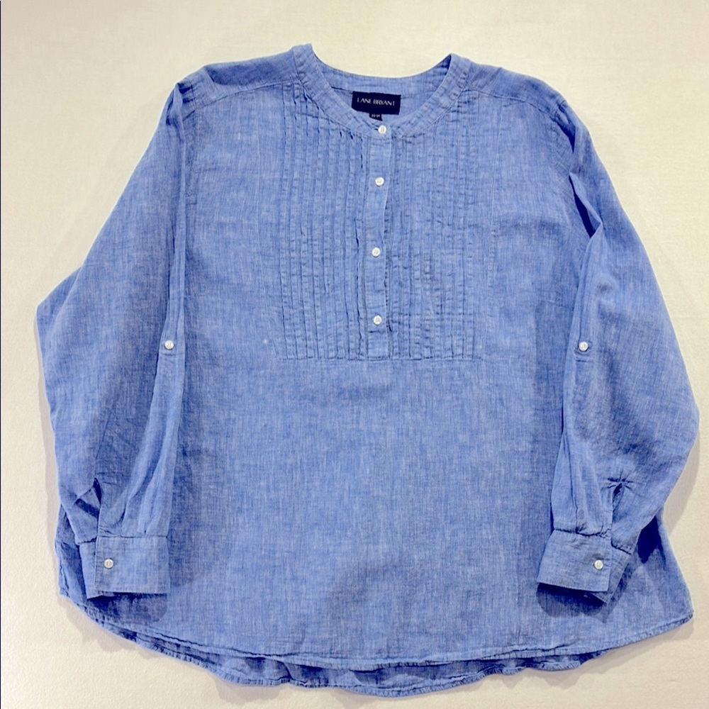 Lane Bryant Blue Chambray Linen/Cotton Tunic Size 22/24 Lightweight Cool Summer